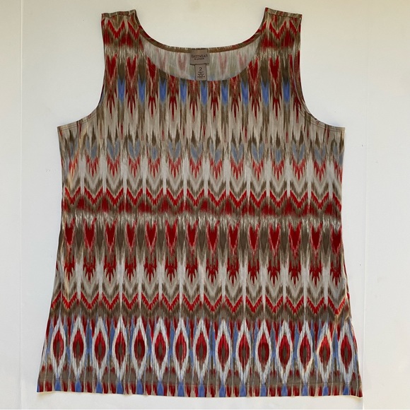 Chico's Easy wear Tank Top Size 2 12 Sleeveless Blouse Aztec Geometric Red Blue - Picture 1 of 15